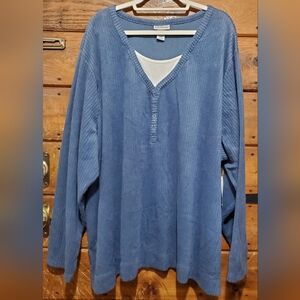 Blue V-Neck Long Sleeve Fleece Top